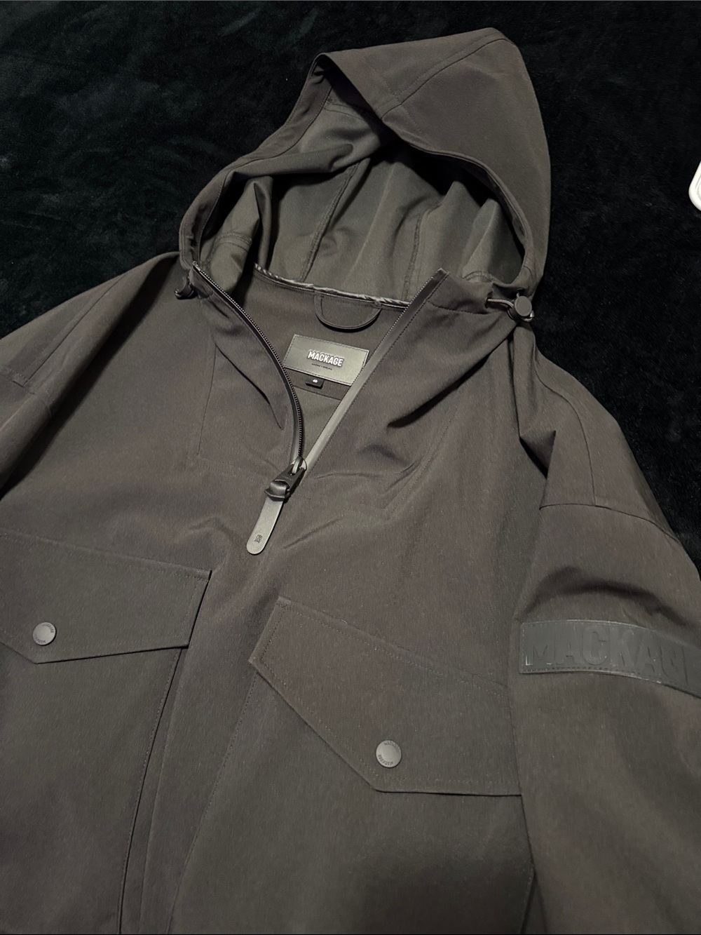 Mackage Men's Hooded Raincoat in Charcoal